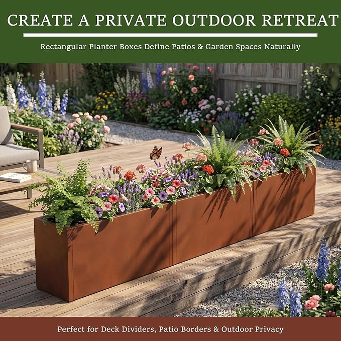 32 Inch Corten Steel Planter Box, Large Rectangular Planter | Weathering Steel - Image 3