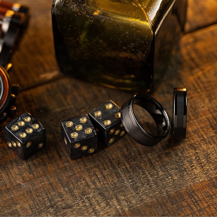 Manly Bands: Mens Black Plated Tungsten and Black Zirconium Wedding Bands and Rings - Comfort Fit and Stylish Black Rings for Men, Free Silicone Ring Included