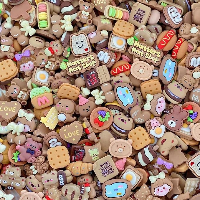 100pcs Cute Slime Charms Mixed Set Resin Flatback for DIY Craft Making and Ornament Scrapbooking Beads Assorted Candy Fruit Cake Resin Ornament Kit Making Supplies