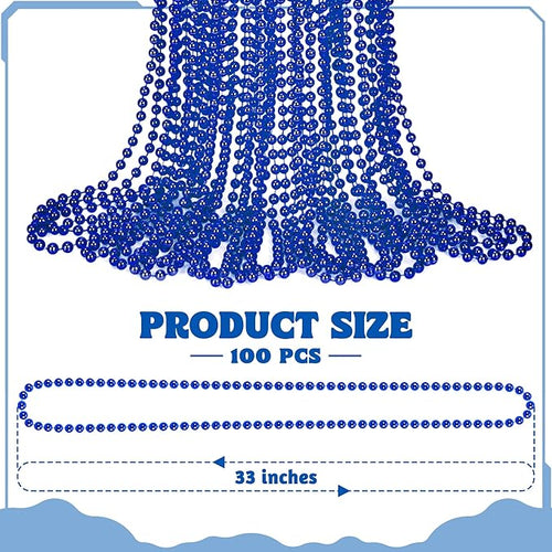 100 PCS Blue Mardi Gras Beads Necklaces, 33" Metallic Patriotic Carnival Beaded, 4th of July Costume Necklaces Bulk, Mardi Gras Accessories Set for Gender Reveal Parade Throws Party Decorations