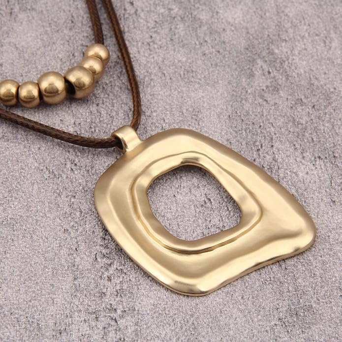 Boho Necklaces for Women Chunky Circle Necklace Layered Boho Circle Leather Choker Necklace Long Vintage Necklaces Bohemian Jewlery Gifts