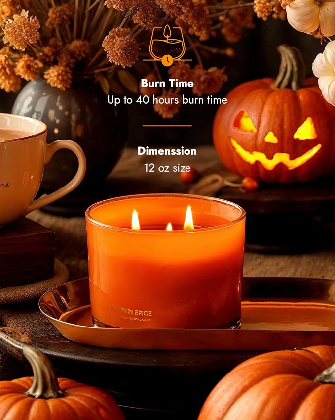 Luxury Pumpkin Soy Candle | Large 3 Wick Jar Candle | Halloween & Fall Decor | - Image 3