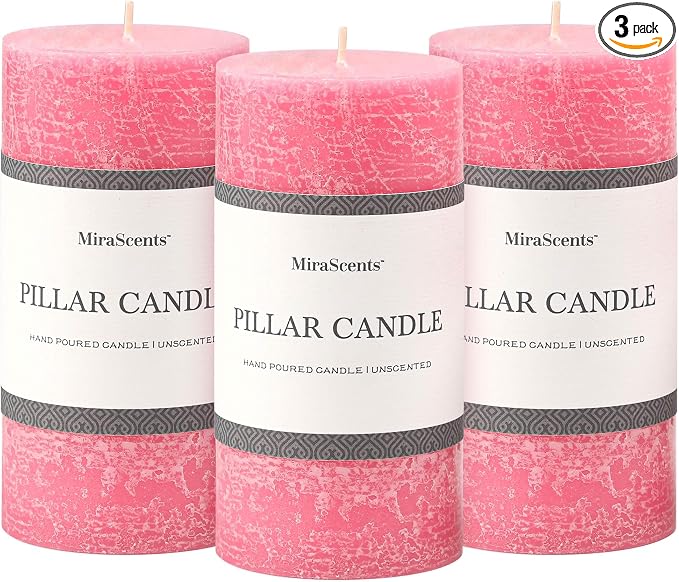 3x6 Inch Pink Pillar Candles Set of 3 by MiraScents