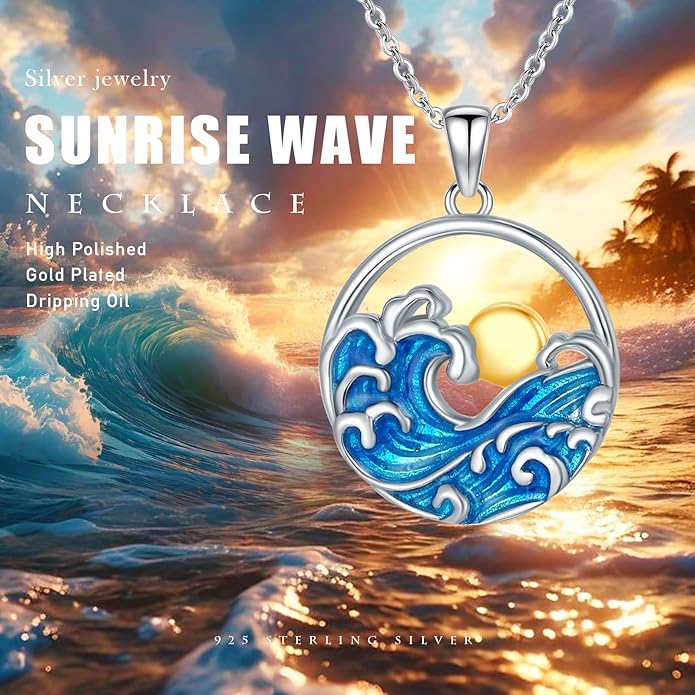 Natural Necklace for Women 925 Sterling Silver Mountain/Wave Pendant Necklace Nature Jewelry Gift for Women