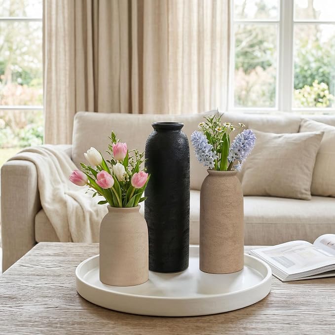 Ceramic Vase Set of 3, Small Flower Rustic Vase Home Decor Neutral Modern - Image 8