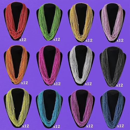 144 Pcs Mardi Gras Beads Necklaces, 12 Color 31.5 Inch 7mm Necklaces For Decorations, Party Favors, Carnivals, Parade