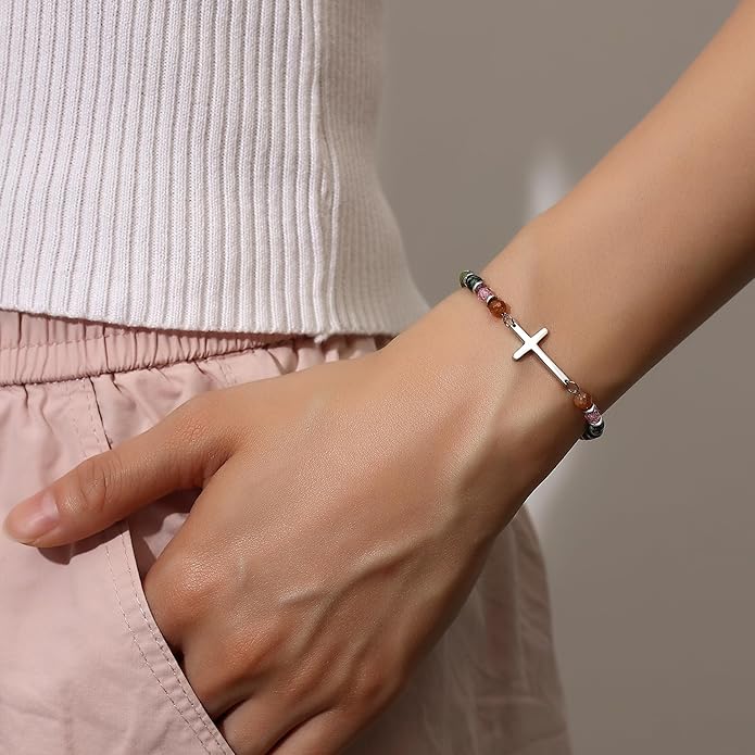TONY & SANDY Christian Cross Bracelet for Women, Valentine's Day Gifts for Her, Confirmation Baptism Easter Gifts, Unique Gift for Friends Daughter Mom Sister in Christ Birthday Christmas