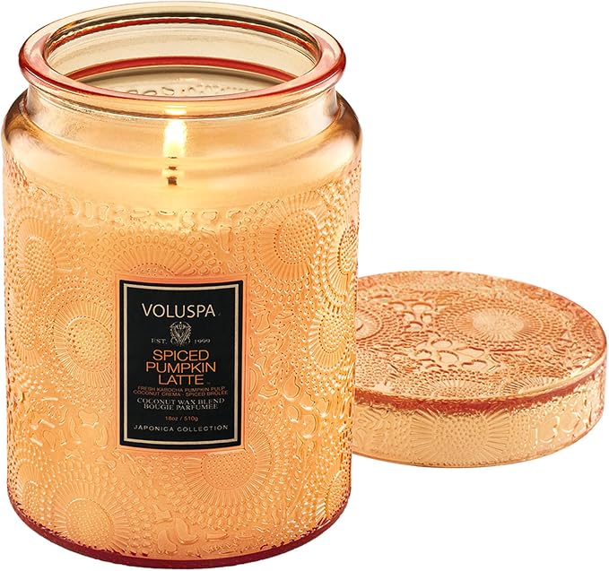 Voluspa Spiced Pumpkin Latte Large Scented Candle Jar 18 Oz, 100 Hr Burn | by Unknown