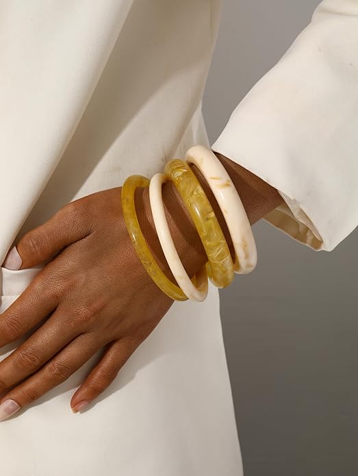 ÌF ME Acrylic Bangles Bracelets for Women, Irregular Acrylic Resin Chunky Bracelets Geometric Fashions Thick Statement bangle Set