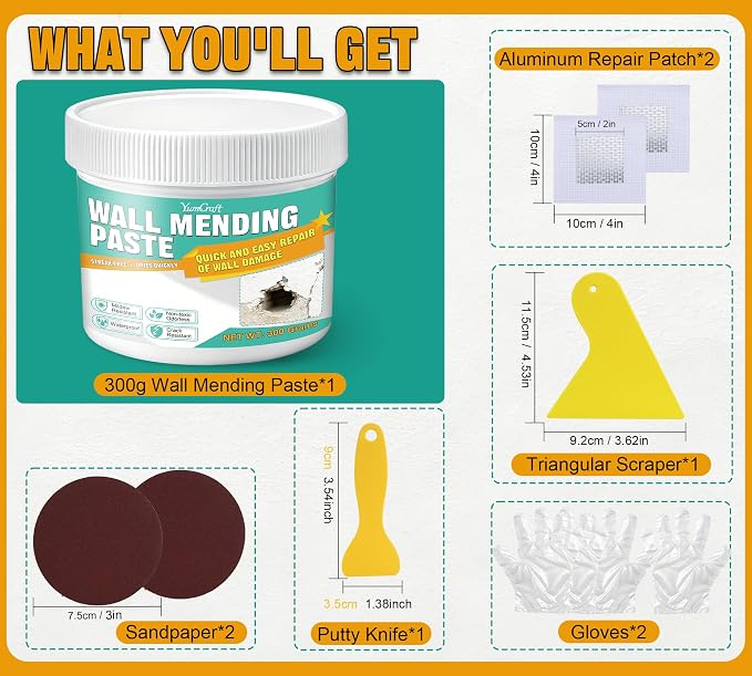 Drywall Repair Kit, 10.6oz White Spackle Paste, Sandpaper | Waterproof - Image 8