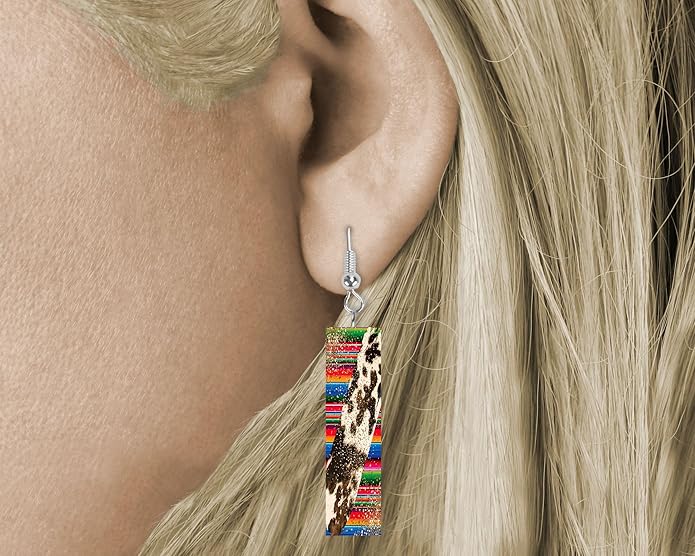 Earrings Handmade Bar Wood Earrings Light Weight Printed Image Dangle Earring Jewelry