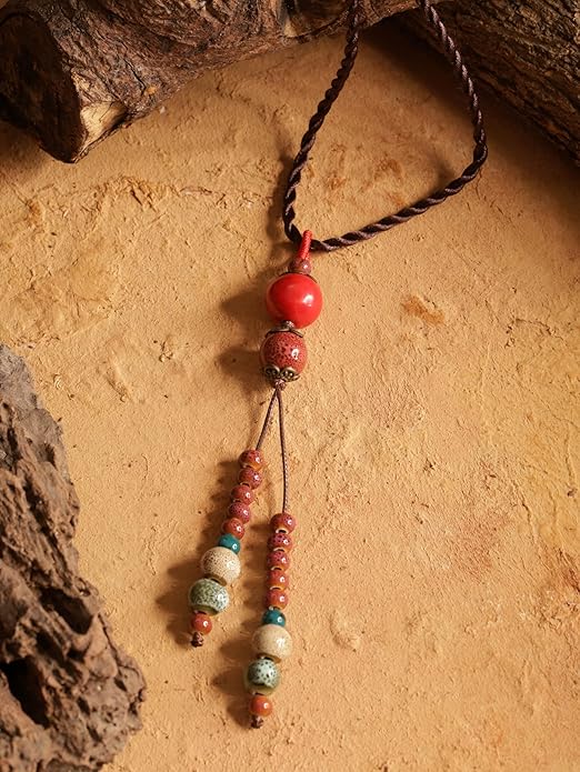 MINACHI Vintage Bohemian Ethnic Colorful Ceramic Bead Long Y Necklace, Hippie Boho Summer Fashion Jewelry Gift for Women