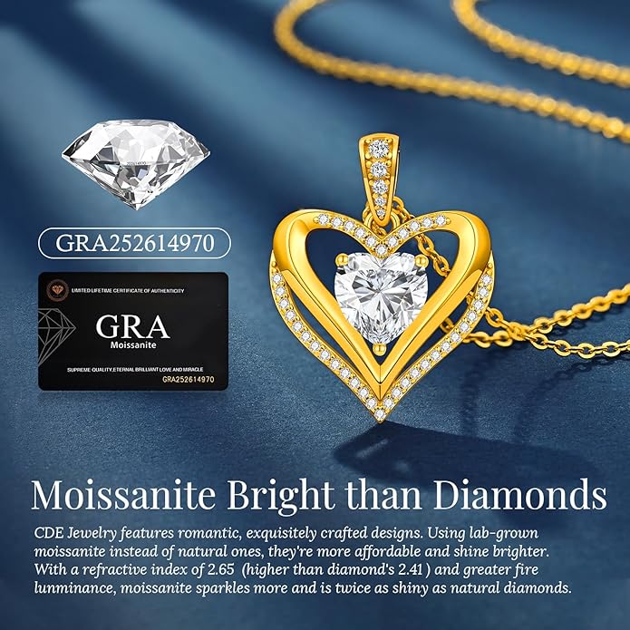 Moissanite Infinity Love Heart Pendant Necklaces for Women, 1-3 Carat 925 Sterling Silver 18K Gold Plated Engraved with"I LOVE YOU', Anniversary Birthday Present Jewelry Christmas Valentines Day Gift for Women Wife Girlfriend Her