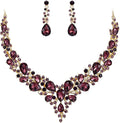 BriLove Women's Wedding Bridal Austrian Crystal Teardrop Cluster Statement Necklace Dangle Earrings Jewelry Set