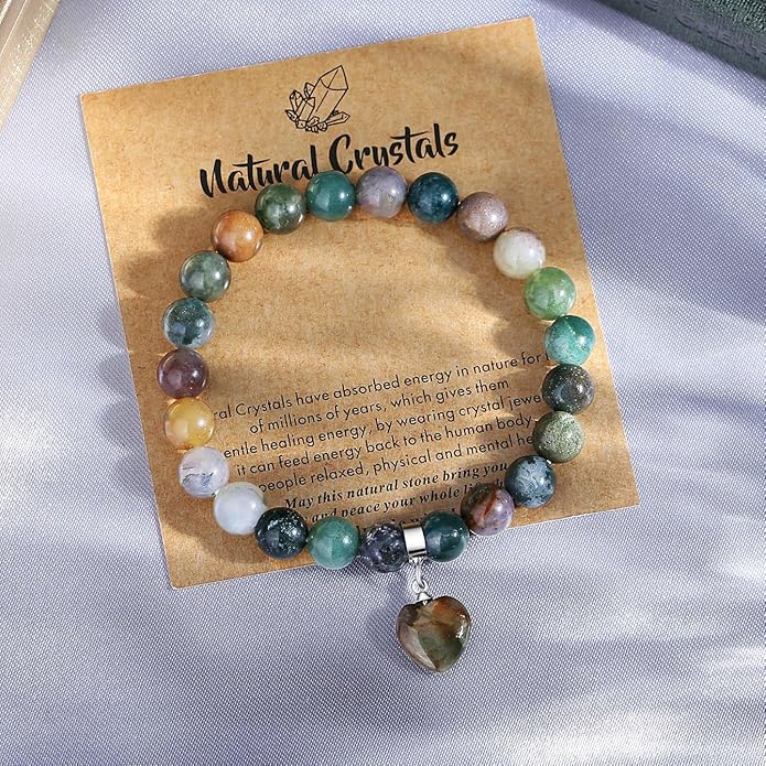 MAIBAOTA Healing Crystal Bracelet for Women, 8 mm Natural Gemstone Beaded Bracelet, Love Heart Bracelet Jewelry Gifts for Birthday Mothers Day Valentine's Day Anniversary