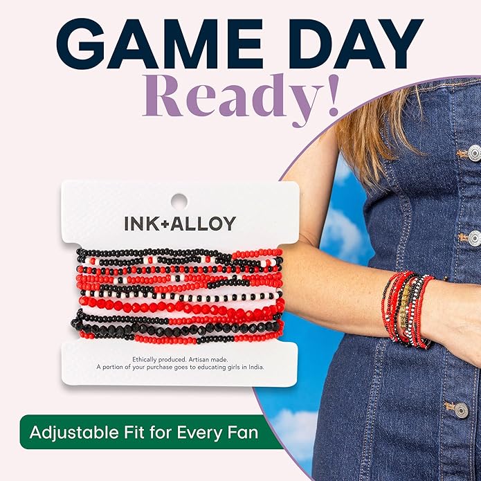 INK + ALLOY Game Day Bracelet Stacks, Beaded Bracelets for Football Gameday Outfits, Handmade Jewelry for College Students, Teachers, Football Moms, Set of 10