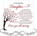 Daughter Infinity Heart Bracelet, Daughter Jewelry Gift From Mom or Dad with Message Card and Box Meaning