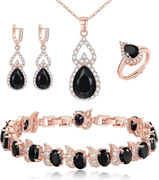 BriLove Wedding Jewelry Set for Women Bride Bridesmaid, Gorgeous Cubic Zirconia Teardrop Necklace Earrings Bracelet Adjustable Ring Jewelry Gift for Birthday/Anniversary/Mother’s Day