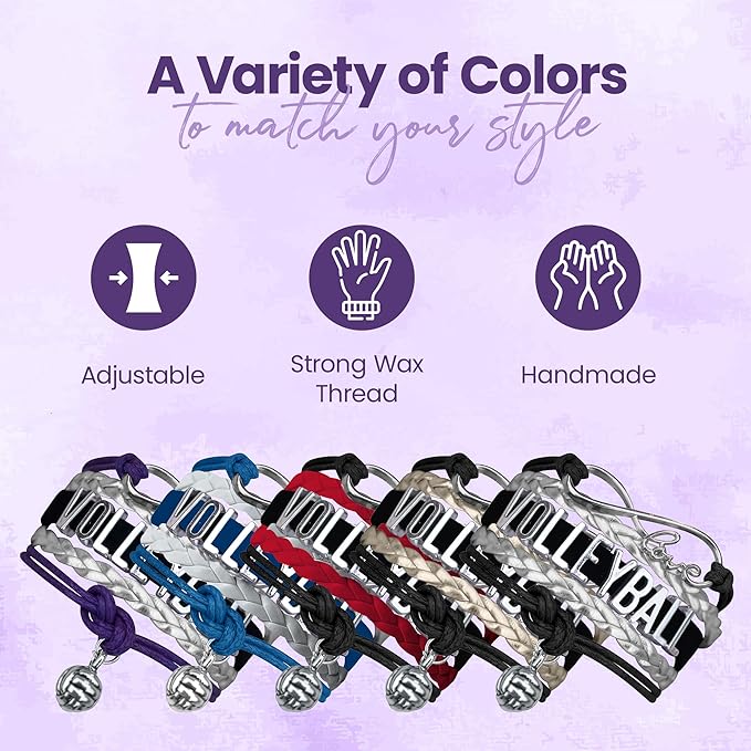 Volleyball Bracelets For Girls- Ideal Volleyball Gifts & Souvenirs. Adjustable Charm Bracelet with Moveable Letters, Infinity Symbol & Silver Volleyball Charm. Fashionable Bracelets by SportyBella.
