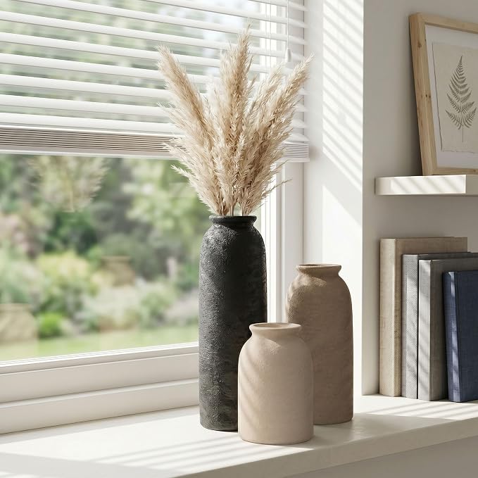 Ceramic Vase Set of 3, Small Flower Rustic Vase Home Decor Neutral Modern - Image 4