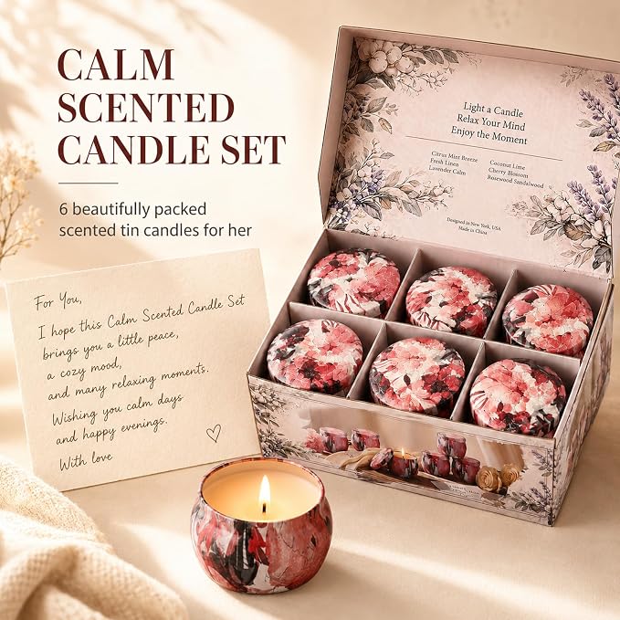 Scented Candles Gift Set for Women, 6 Pack Soy Wax Candle Set in Decorative Tins - Image 2