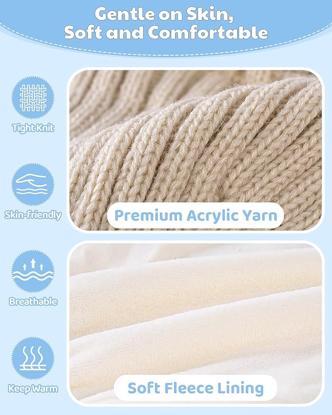 3 Pack Baby Beanie Hats with Earflaps, 2 Size Baby Winter Hat for Infant Toddler Kids, Fleece Lined Knit Hat for Girls Boys