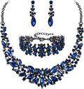 BriLove Women's Wedding Bridal Austrian Crystal Marquise Cluster Collar Necklace Dangle Earrings Set