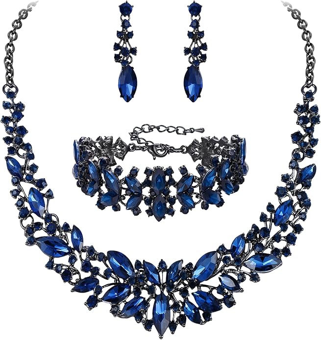 BriLove Women's Wedding Bridal Austrian Crystal Marquise Cluster Collar Necklace Dangle Earrings Set