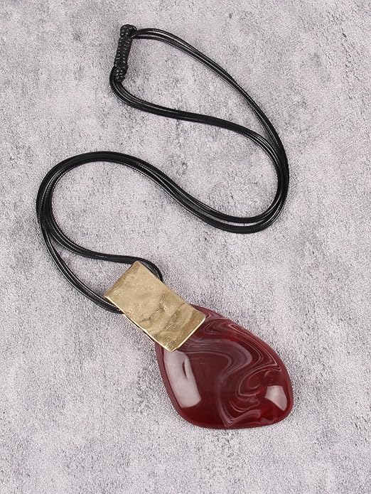 GelConnie Leather Necklace for Women Large Pendant Long Brown Necklace Circle Leather Choker Vintage Sweater Necklace Gold Chunky Boho Necklaces for Women