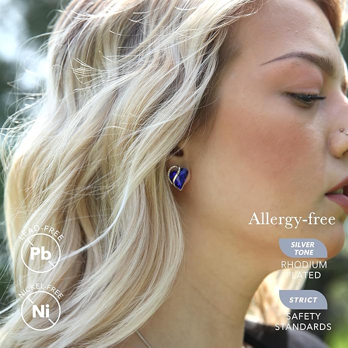 Leafael Infinity love Heart Birthstone Stud Earrings for Women, Valentine's Day Gifts for Mom, Wife, and Her, Silver Plated Birthday Jewelry