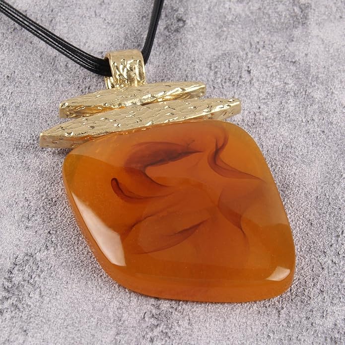 GelConnie Leather Necklace for Women Large Pendant Long Brown Necklace Circle Leather Choker Vintage Sweater Necklace Gold Chunky Boho Necklaces for Women