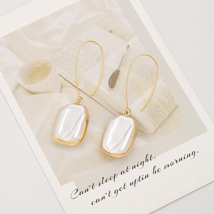 Geometric Drop Dangle Earrings Boho Statement Long Hoops 18k Gold Plated Lightweight Earrings for Women Girls
