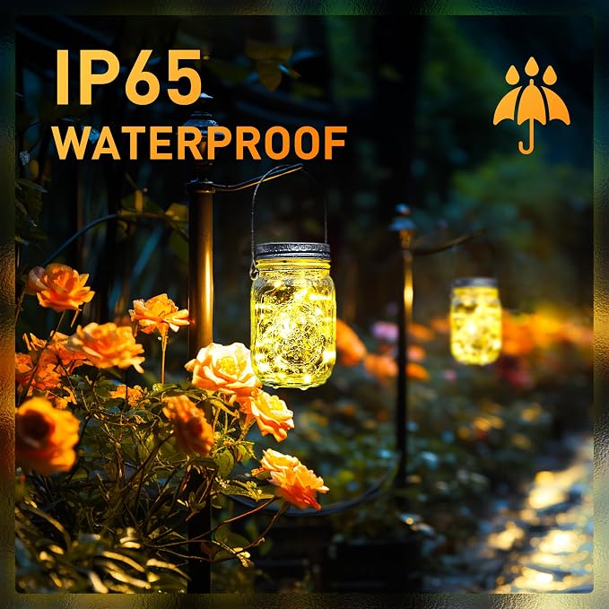 GIGALUMI Solar Mason Jar Lights, 8 Pack 30 Led String Fairy Lights | Garden - Image 6