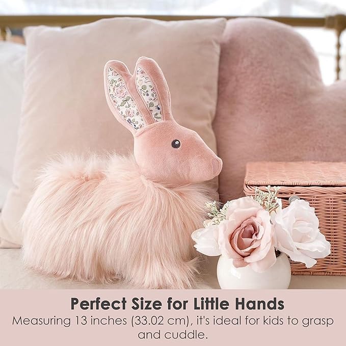 MON AMI Fluffy Bunny Décor Pillow, Soft & Cuddly Plush, Premium Throw Pillow, Kids Decorative Pillow, Pink, 13”x 12”