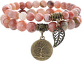 Bivei Natural Semi Precious Gemstone beads bracelet for women - Life Tree and Leaf Charm Energy Reiki Crystal Stretch Bracelets