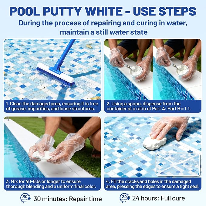 Pool Putty, 17.6oz/500g 2 Part Epoxy Pool Putty Crack Leak Filling & Repair | - Image 3
