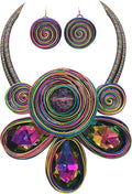 Statement African Necklace For Women African Jewelry Costume Earring Sets Tribal Fashion Colorful Big Rhinestone Crystal Pendent Collar Choker Bold Chunky Bib Handmade