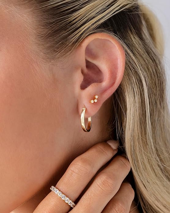 PAVOI 14K Gold Plated 925 Sterling Silver Posts Mini Stud Flat Back Earrings for Women | Helix Cartilage Piercing Jewelry | Dainty Pearl Star Cluster Cubic Zirconia Lotus Climber Screw Backs
