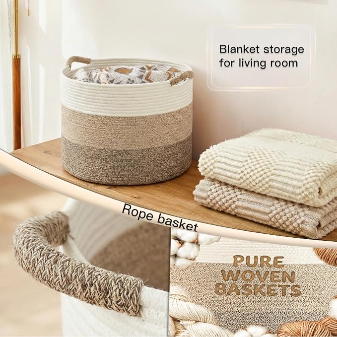 Artfeel 40L Large Cotton Rope Basket, Decorative Woven Blanket Storage - Image 5