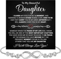 Daughter Infinity Heart Bracelet, Daughter Jewelry Gift From Mom or Dad with Message Card and Box Meaning