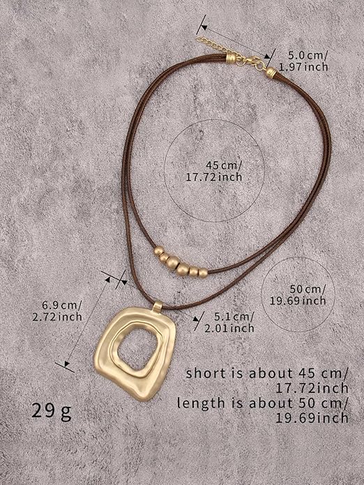 Boho Necklaces for Women Chunky Circle Necklace Layered Boho Circle Leather Choker Necklace Long Vintage Necklaces Bohemian Jewlery Gifts