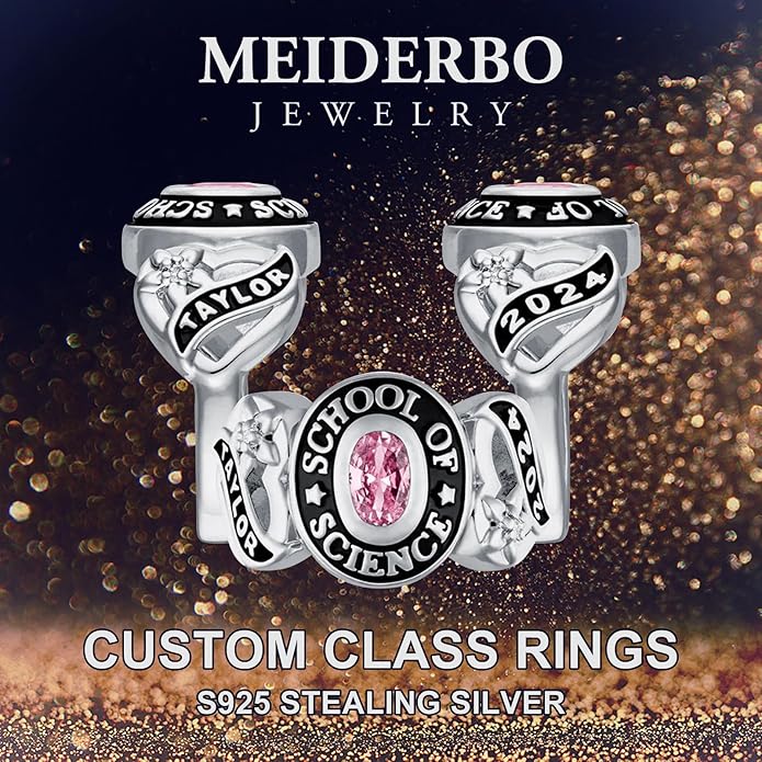 Custom Class Ring 925 Sterling Silver Birthstone Customized Personalized High School College University Women's Class Ring Graduation Gifts