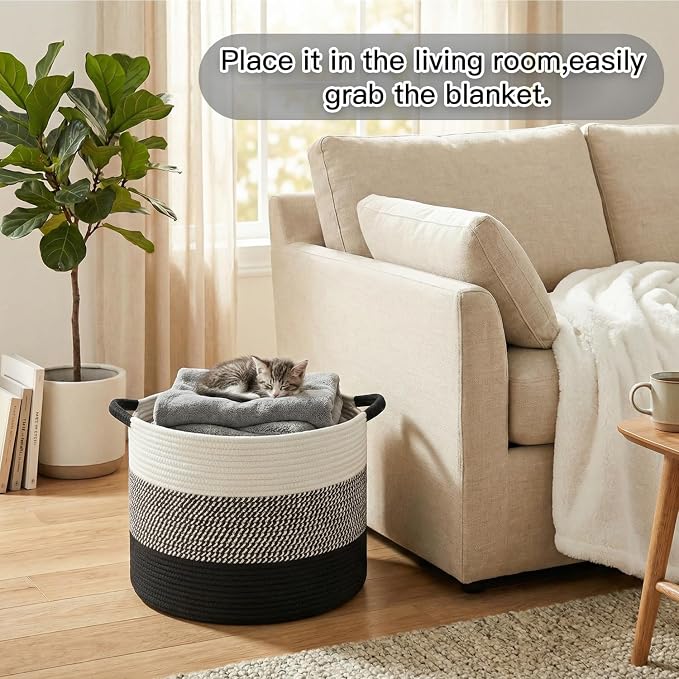 Artfeel 100L Large Cotton Rope Basket, Decorative Woven Blanket Storage - Image 4