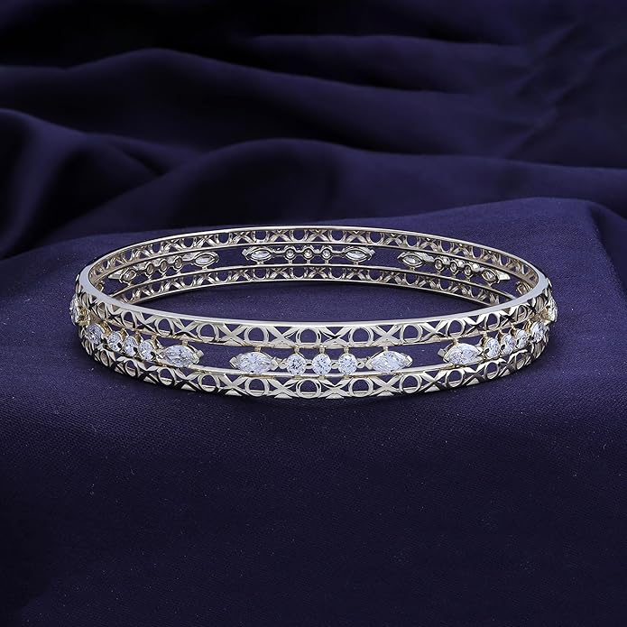 Bangle Bracelets for Women 3.65 Carat (ctw) Marquise And Round Shape Lab Grown Diamond 3-Row Cuff Bangle Bracelets In 14K Gold Over Sterling Silver Jewelry Gifts For Her Size-7.00 to 8.00 Inch