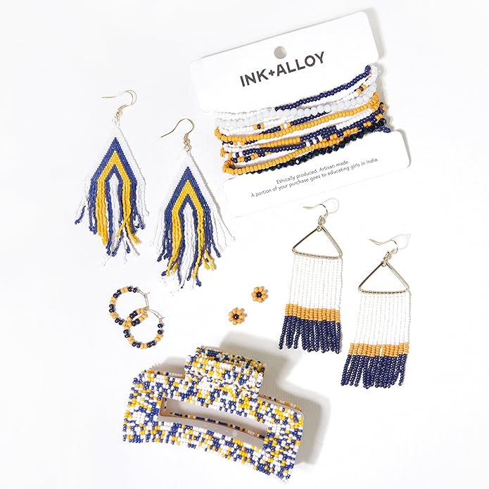 INK+ALLOY Game Day Earrings for Women, Luxe Beaded Fringe Earrings for Football Gameday Outfits, Handmade Jewelry for College Students, Team Gifts, Teachers, Football Moms