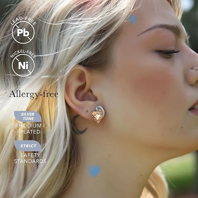Leafael Infinity love Heart Birthstone Stud Earrings for Women, Valentine's Day Gifts for Mom, Wife, and Her, Silver Plated Birthday Jewelry