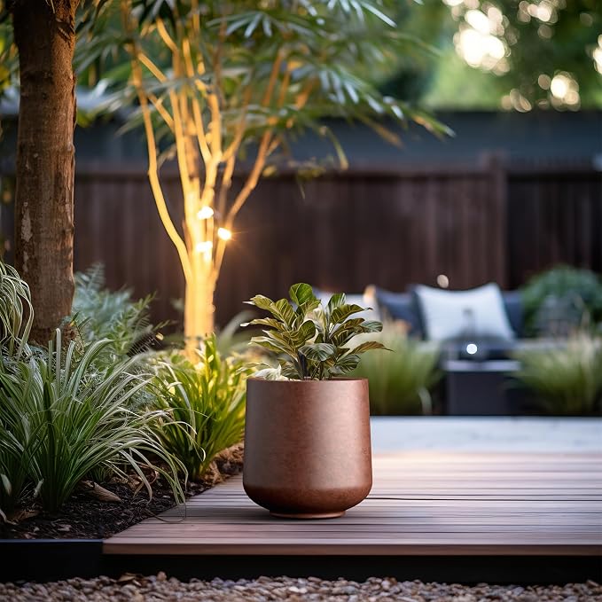 Kante Accent Round Curved Rusty Concrete Planter 13" Dia, Outdoor | Rubber Plug - Image 3