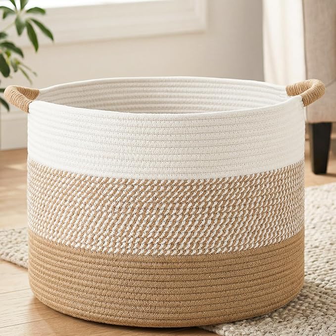 Artfeel 100L Large Cotton Rope Basket, Decorative Woven Blanket Storage by Artfeel