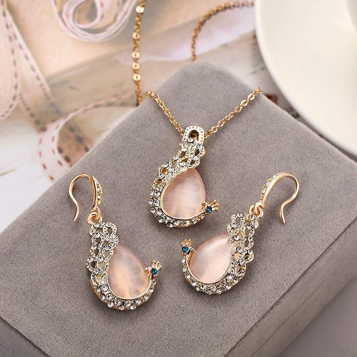 Hicarer 3 Set Peacock Jewelry Sets for Women Vintage Crystal Necklace Earring Waterdrop Rhinestone Pendant Indian Jewelry Set Gifts for Valentine's Day Mother's Day Christmas Wedding Lover Ladies