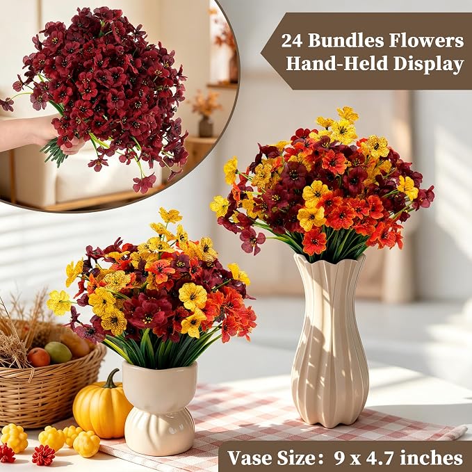 ColoPlay 24 Bundles Burgundy Artificial Flowers - Image 3